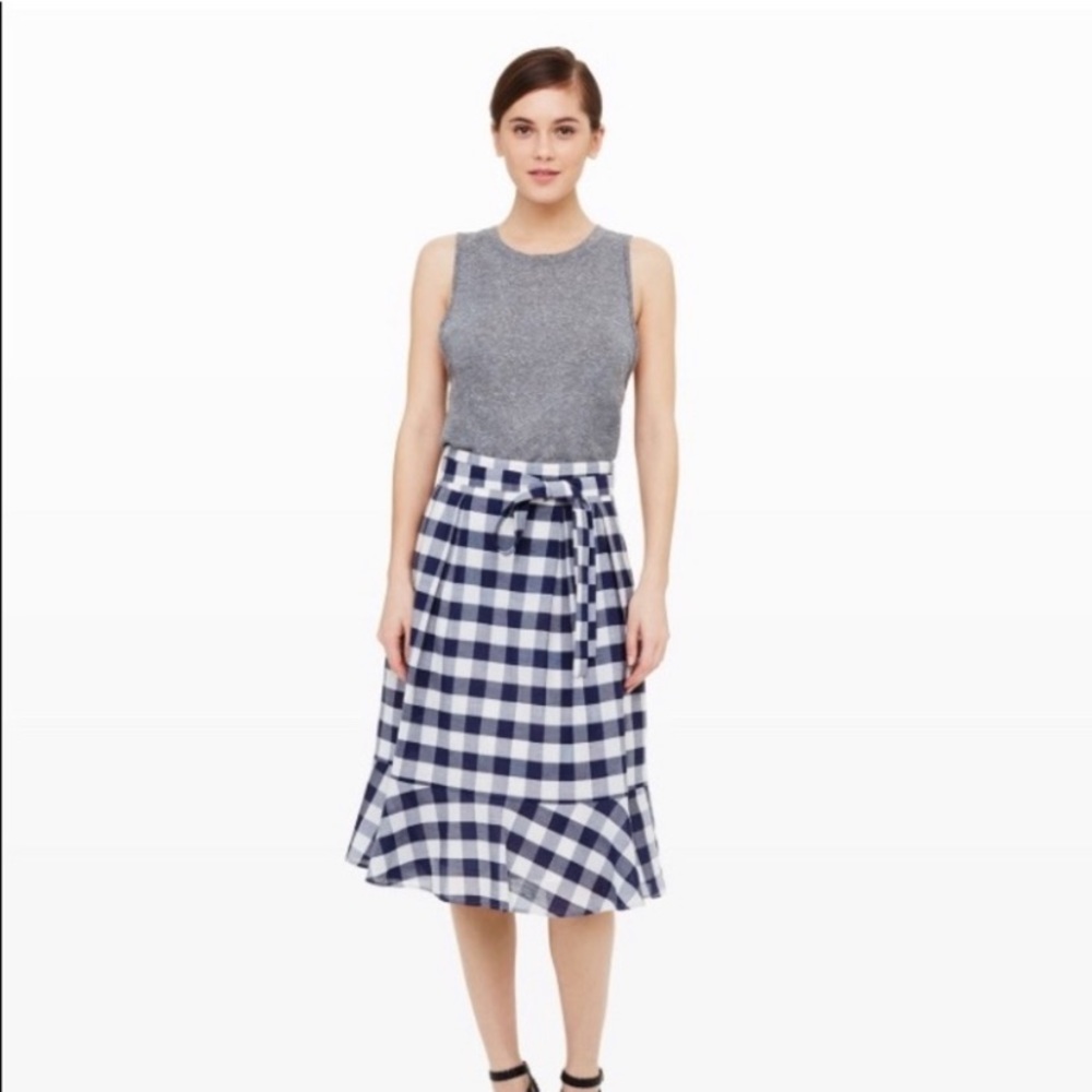 Club Monaco buffalo check tie waist skirt